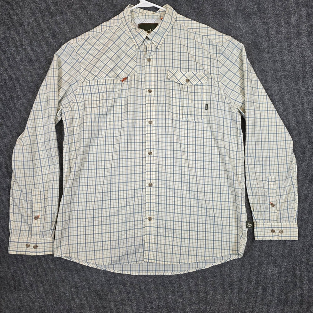 Howler Bros Shirt Mens L Beige Blue Check Nylon Button Front Fishing Outdoors